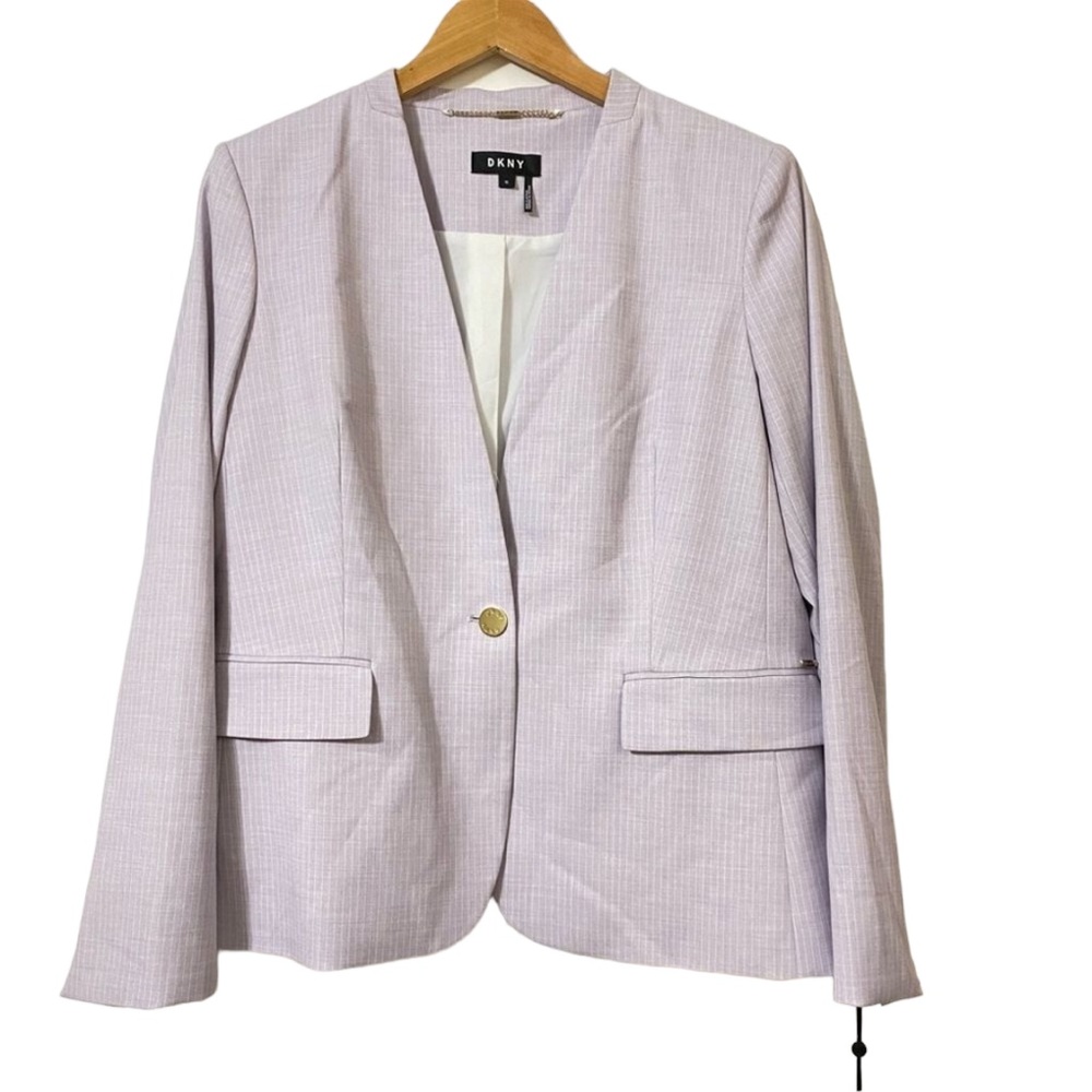 DKNY Womens Collarless Pinstripe One-Button Blazer Lavender, Sz 12